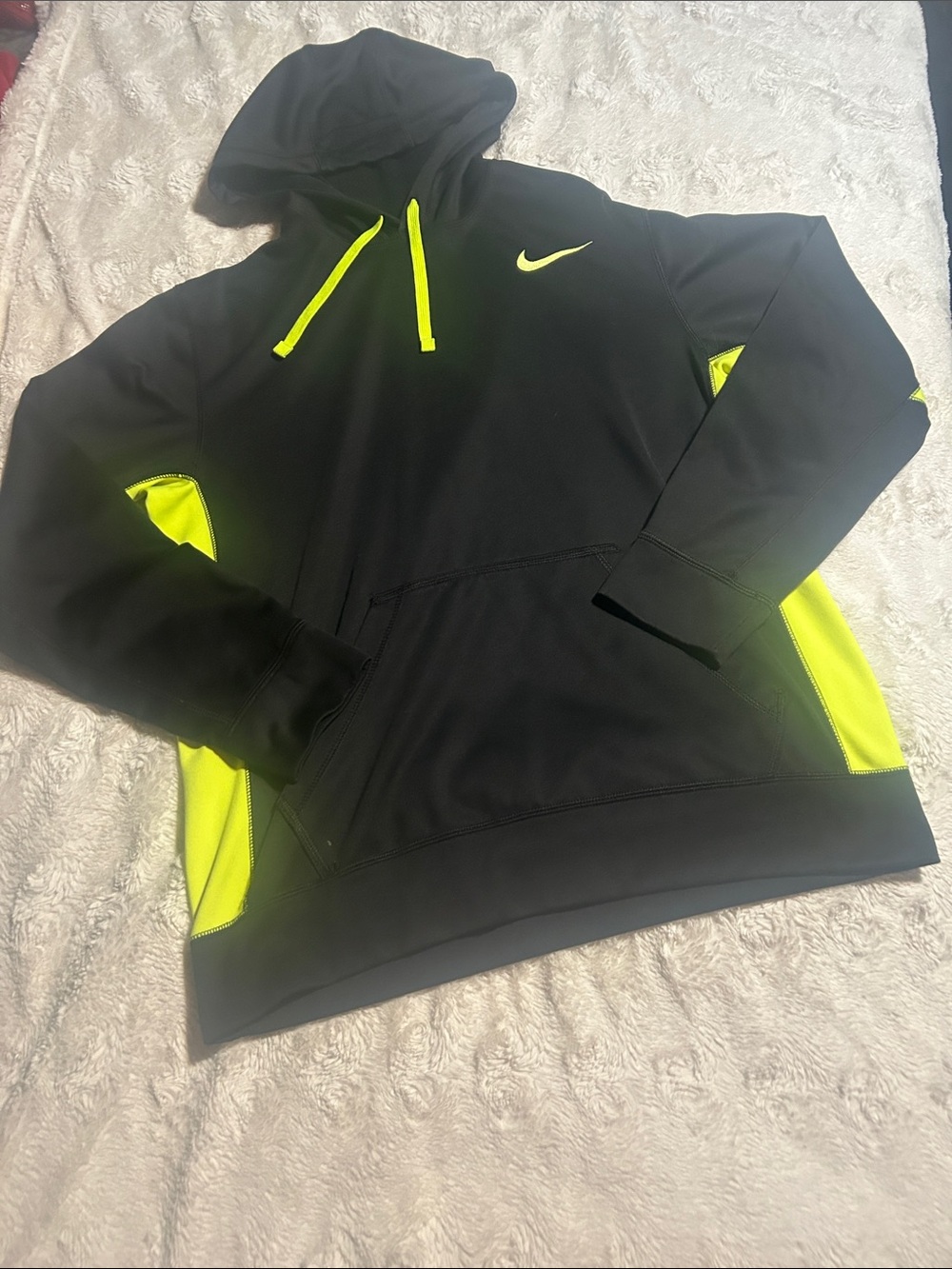 Nike Black and Neon Yellow Pullover Hoodie